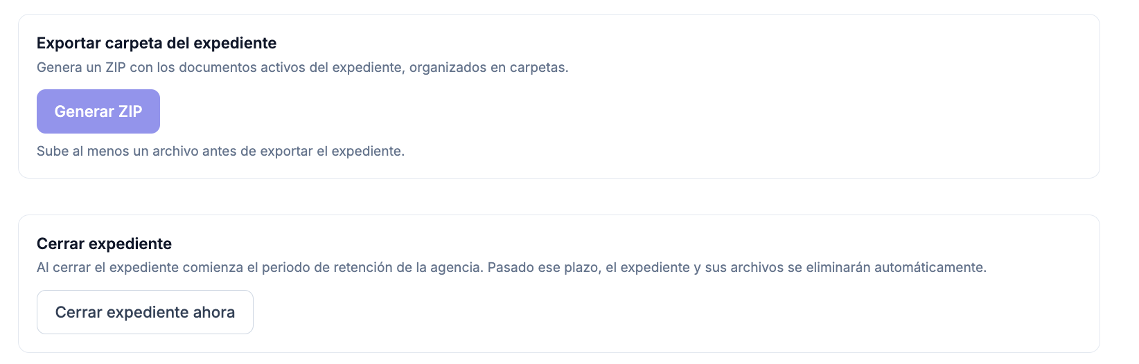 Cierre de expediente y periodo de conservación